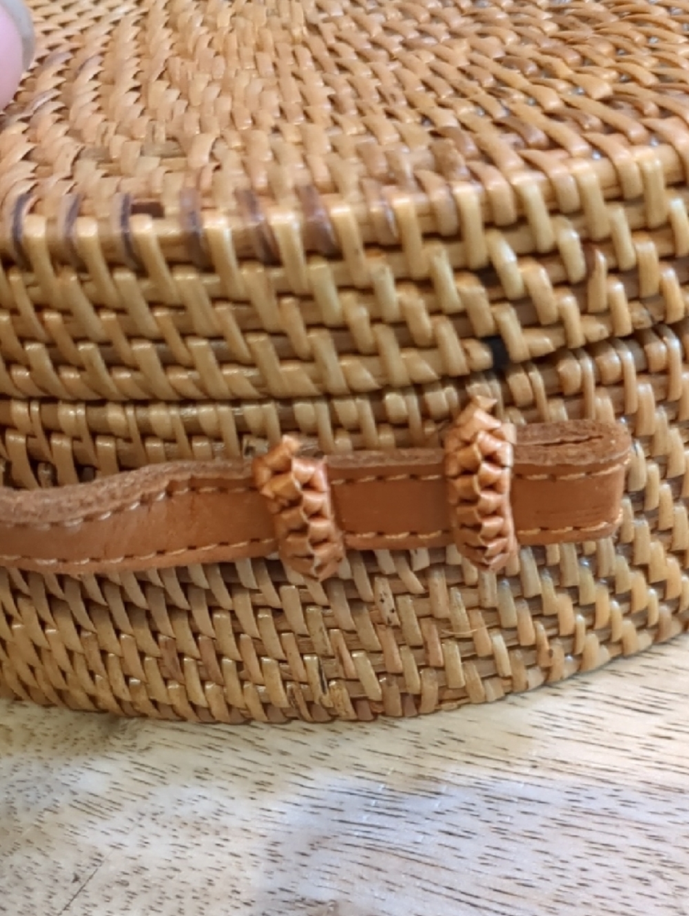 Woven Round Crossbody Bag in Natural Tan - Picture 6 of 11